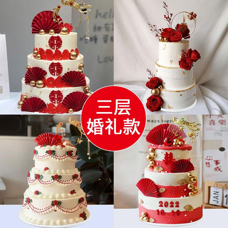 中式三层订婚婚礼仿真蛋糕模型网红新款定制橱窗塑胶假样品道具