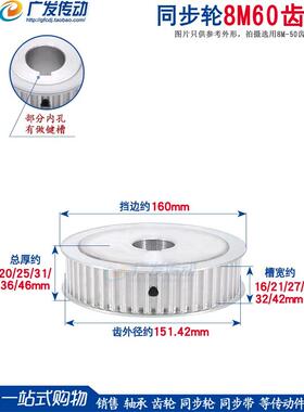 两面平 8M60齿/T 8M同步带轮 AF型 槽宽16/21/27/32/42 成品内孔