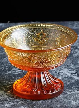 琉璃供杯八吉祥供碗七彩琉璃供杯真琉璃蓝色绿色净水杯佛具