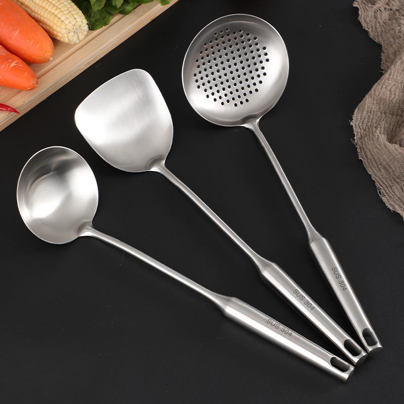 家用304不锈钢厨房厨具锅铲一体成型加厚炒菜铲子大汤勺套装炒勺