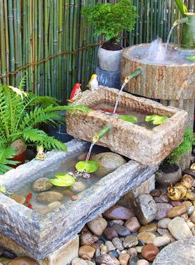 石槽水系景观流水摆件鱼缸庭院喷泉水景阳台室外石磨鱼塘假山景观