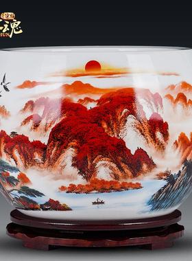 景德镇陶瓷鸿运当头聚宝盆摆件客厅养鱼缸博古架办公室装饰工艺礼