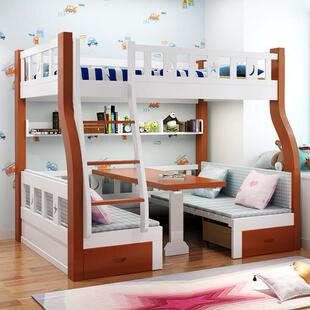 上下床实木多功能带书桌女孩高低床男孩儿童子母床上铺下桌学习床