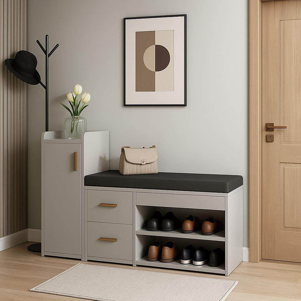 家用门口换鞋凳坐凳一体玄关收纳鞋柜入户极窄多层软包坐垫穿鞋凳