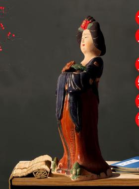 洛阳唐三彩仕女彩绘陶俑胖妞肥婆三彩艺术古玩收藏唐仕女摆件陶瓷