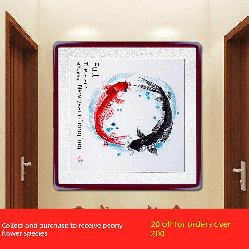 国画牡丹花鸟工笔莲花鱼手绘真迹格斗广场装饰书画客厅入口卧室
