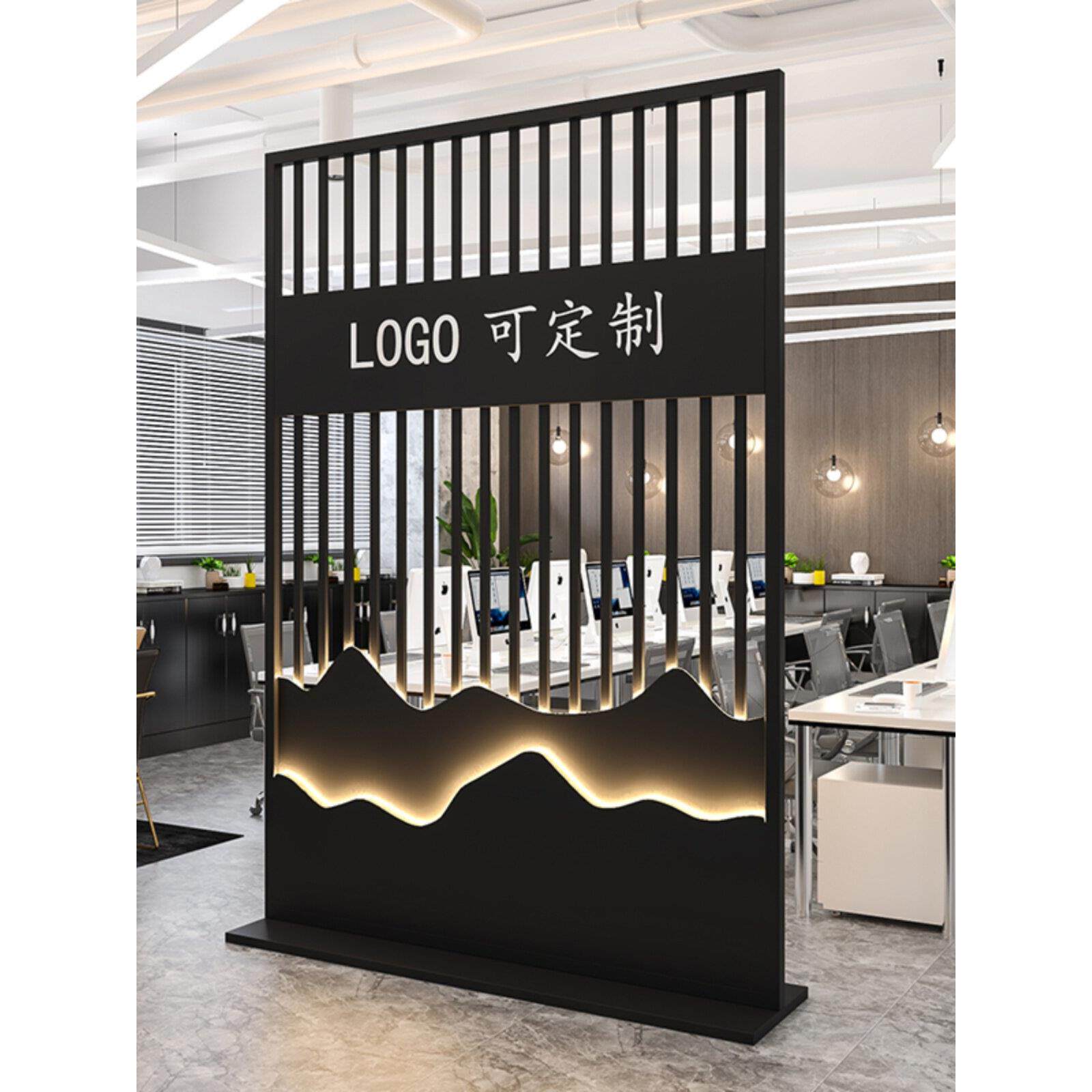现代铁屏办公室边框装饰高隔断墙室内前台美容院背景图片假墙