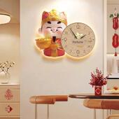 财神爷新中式 餐厅饭厅钟表挂画客厅创意装 饰画招财时钟墙壁画带灯