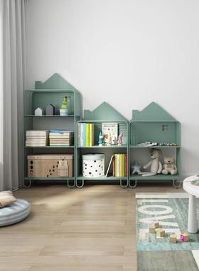 卧室简易铁艺置物架小房子靠墙落地儿童书架绘本收纳书柜飘窗移动