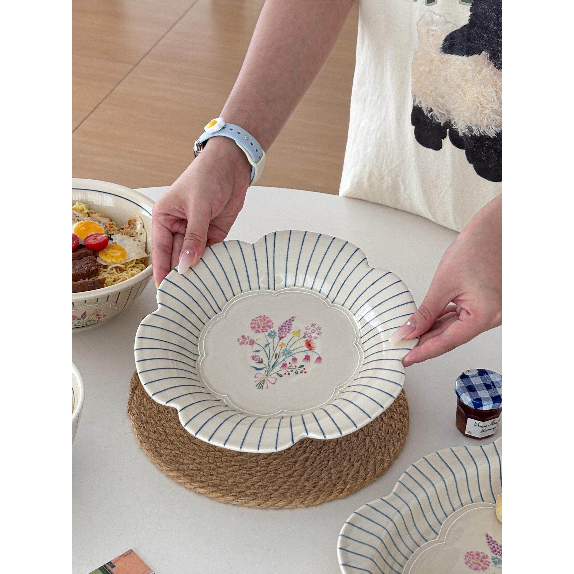 穆尼 ins田园覆古风家用陶瓷盘法式小花朵汤盘鱼盘陶瓷装菜盘送礼,餐饮具,盘,淘宝优惠券,粉丝福利购,淘宝优惠卷