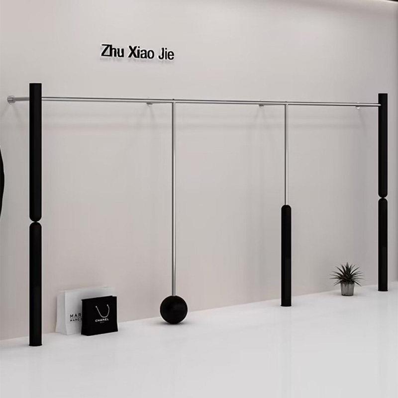 服装店展示架不锈钢黑色上墙壁挂衣架男女装店专用衣服货架陈列架