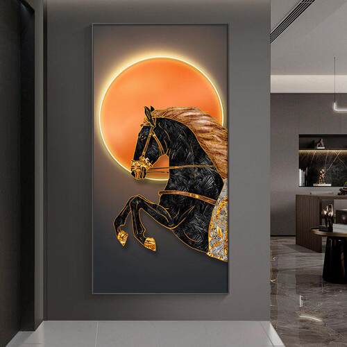现代轻奢玄关装饰画高级感马到成功挂画竖版入户门马年客厅壁画