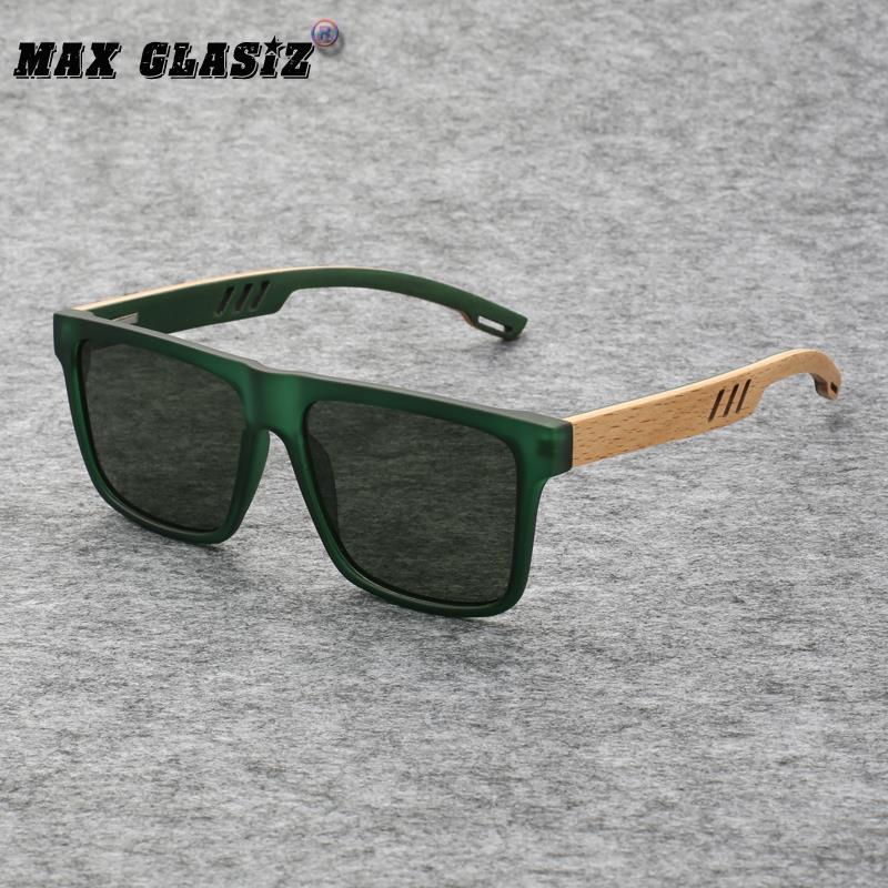 日系风新款太阳眼镜覆古方形男士偏光抗UV绿色竹木镜腿女士太阳眼