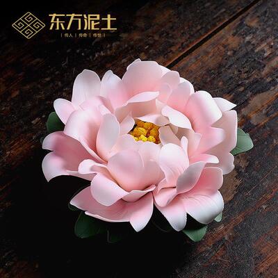 非遗陶瓷手捏牡丹花摆件手工瓷花香插客厅茶室桌面装饰花朵工艺礼