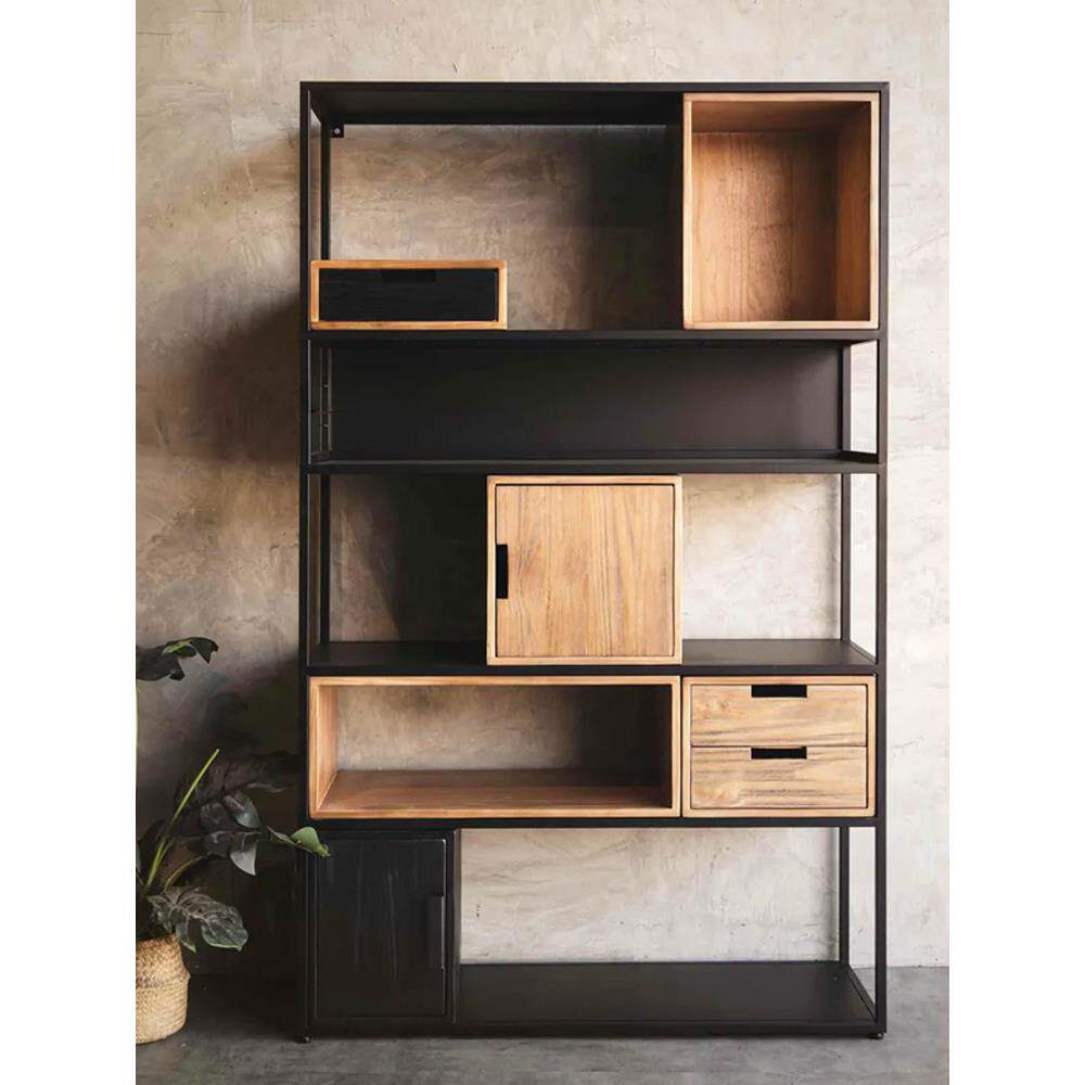 北欧实木书架储物架落地客厅隔断柜简约现代创意铁多层储物架