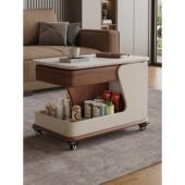 可移动茶几 沙发边几客厅阳台小推车多功能茶桌升降实木岩板边柜