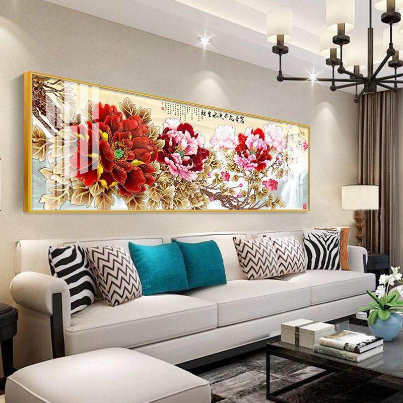 客厅牡丹花开 富贵装饰画 画轻奢高级感新中式沙发背景墙山水挂画
