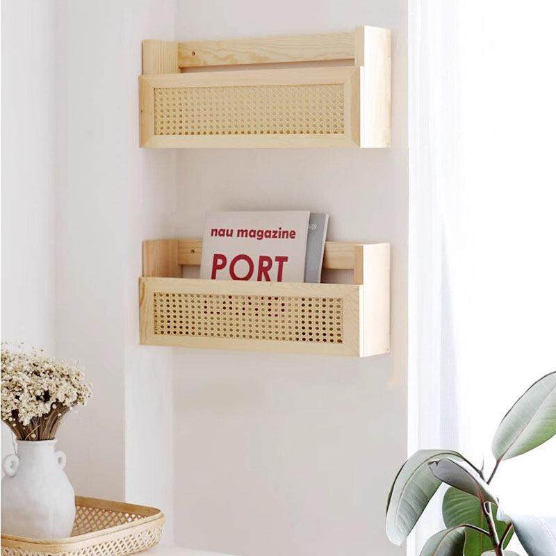藤编实木置物架壁挂隔板杂志书刊收纳盒书房墙面装饰路由器收纳架,收纳整理,壁式收纳盒,淘宝优惠券,粉丝福利购,淘宝优惠卷