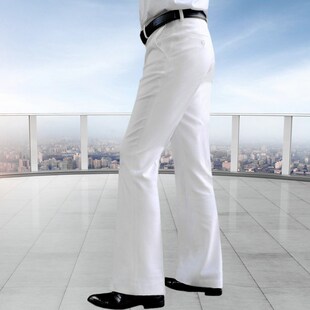 微喇f男装 裤 西裤 弹力免烫喇叭西装 垂感直筒宽松阔腿长裤 白色厚款