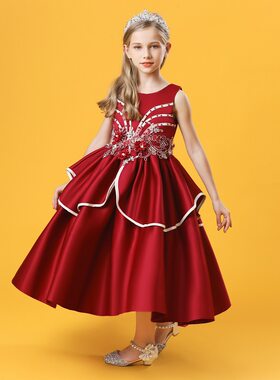 童装公主裙e蓬蓬女童晚礼服无袖钢琴演出服夏季中小童儿童婚纱礼