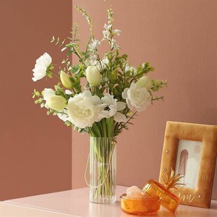 手提花瓶北欧风创意透r明玻璃摆件简约现代干花插花器客厅餐桌