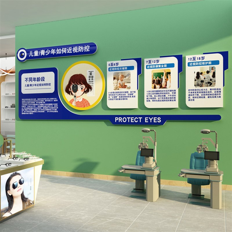 眼镜店墙面装饰画视力验光室挂画宣传广告海O报眼科中心形象背景