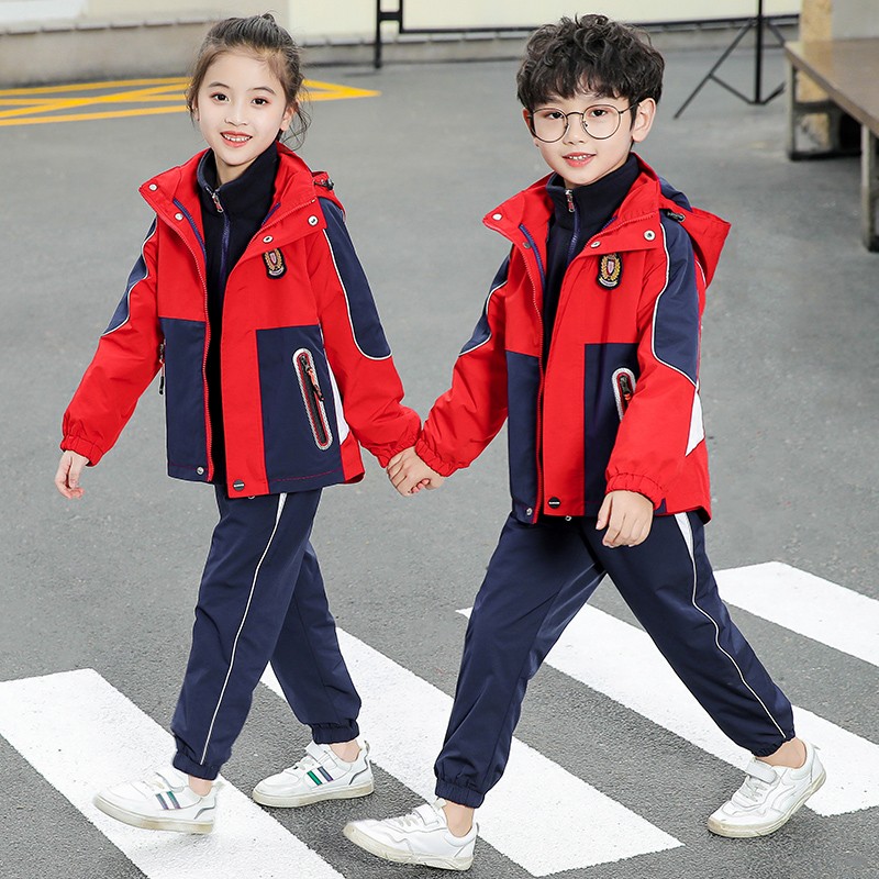 冲锋衣校服套装小学生q冬装新款男女童班服户外加绒防风幼儿园园