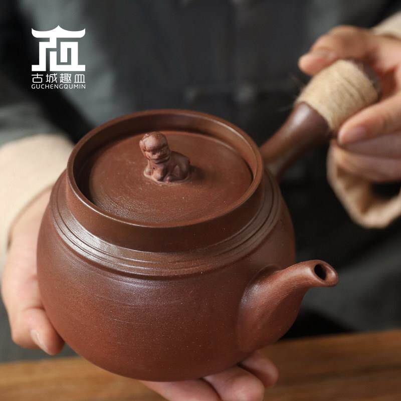 老岩泥粗陶烧水煮茶壶砂铫电陶炉侧把急须家商用大容量白黑普洱茶