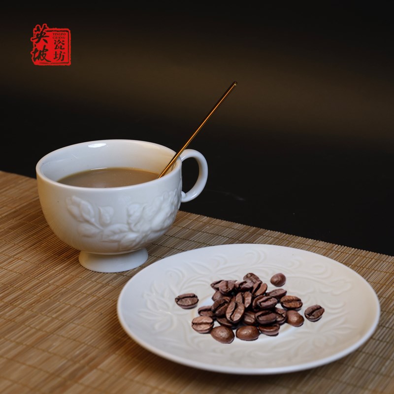 定瓷白瓷茶具咖啡杯主人杯茶杯碟套装陶瓷杯拿铁挂耳杯小办公杯