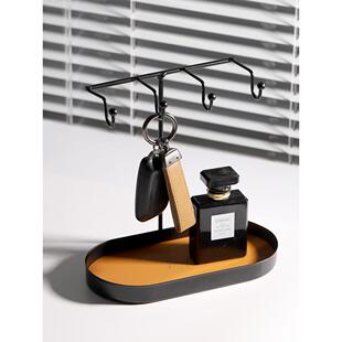 北欧玄关椭圆形收纳盘钥匙盘ins风桌面铁艺托盘客厅杂物盘置物架