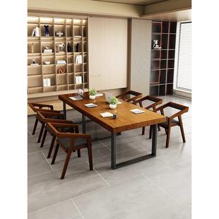 实木简约现代大型桌子洽谈桌loft会议桌工作台电脑桌椅办公桌书桌