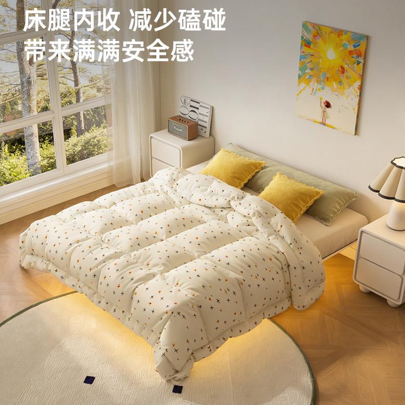 不锈钢悬浮床架现代简约无床头双人家用主卧室床极简小户型实木床图片