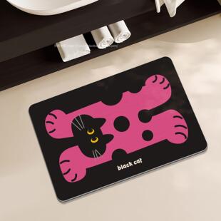潮流黑猫硬矽藻泥吸水凉垫浴室地垫脚垫化妆室厕所强洗手间速干