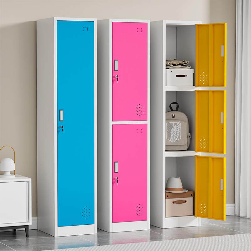 加厚彩色更衣柜铁皮柜收纳柜健身房员工柜存包换衣柜单门衣柜带锁