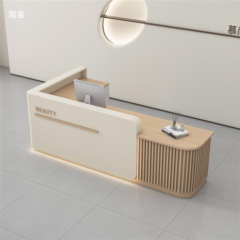 简约现代美容院护士站前台接待台弧形服装店吧台桌收银台培训机构