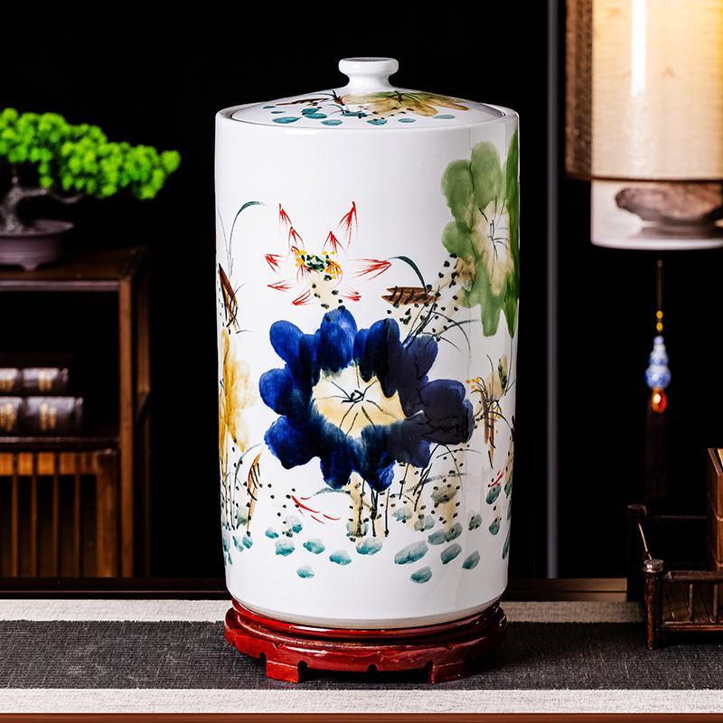 手绘陶瓷米缸米桶带盖储物罐大号面粉缸家用干粮防虫防潮50 100斤