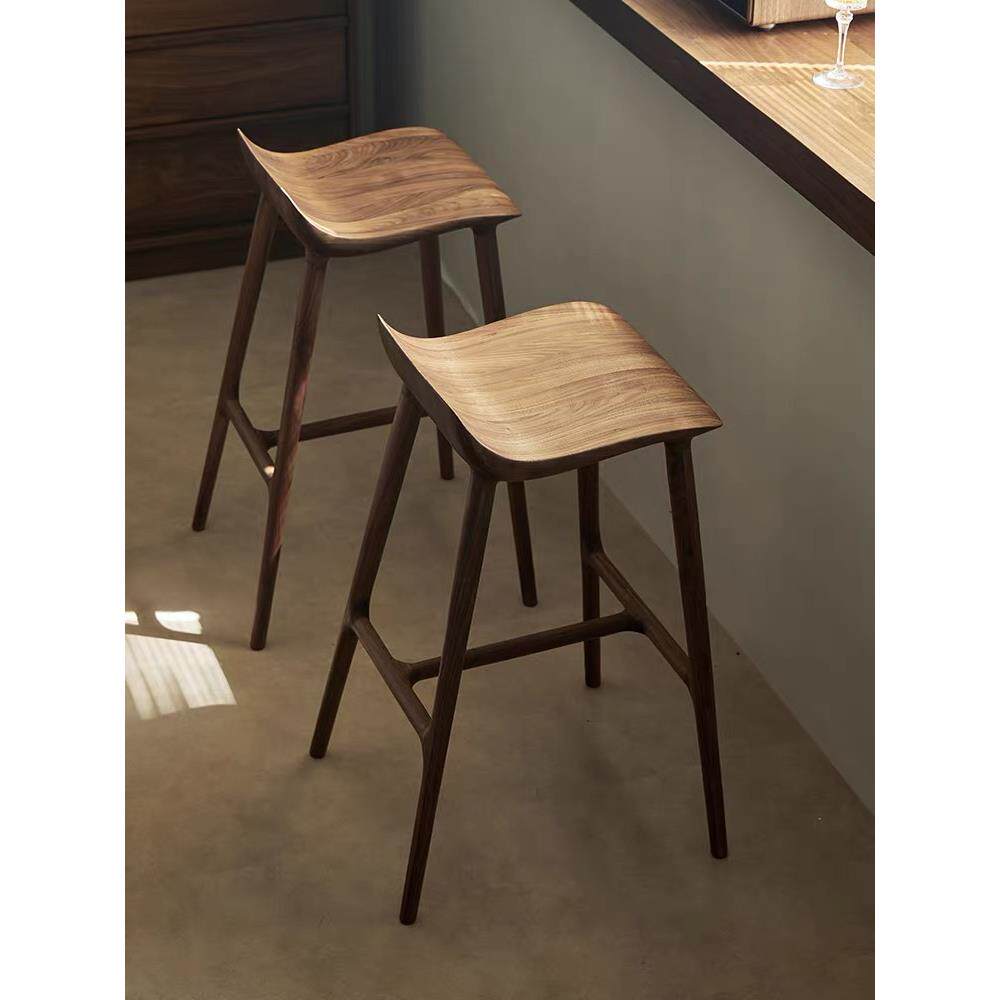 北美黑胡桃木吧台椅岛台高脚凳子全实木高吧椅客厅餐椅饭厅吧椅