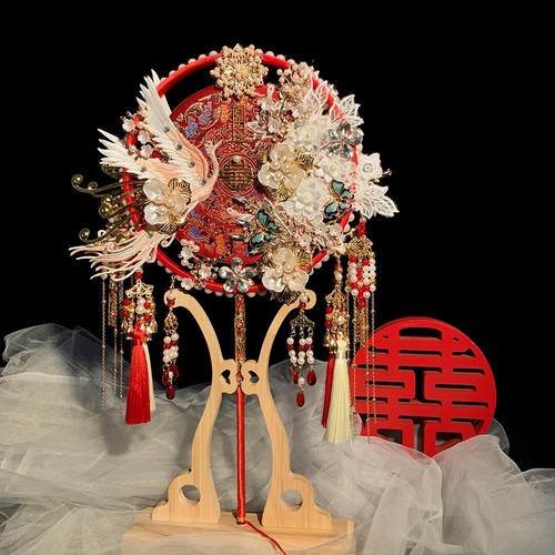 重工双面双色新娘结婚团扇中式古风婚礼秀禾喜扇DIY材料包手捧花