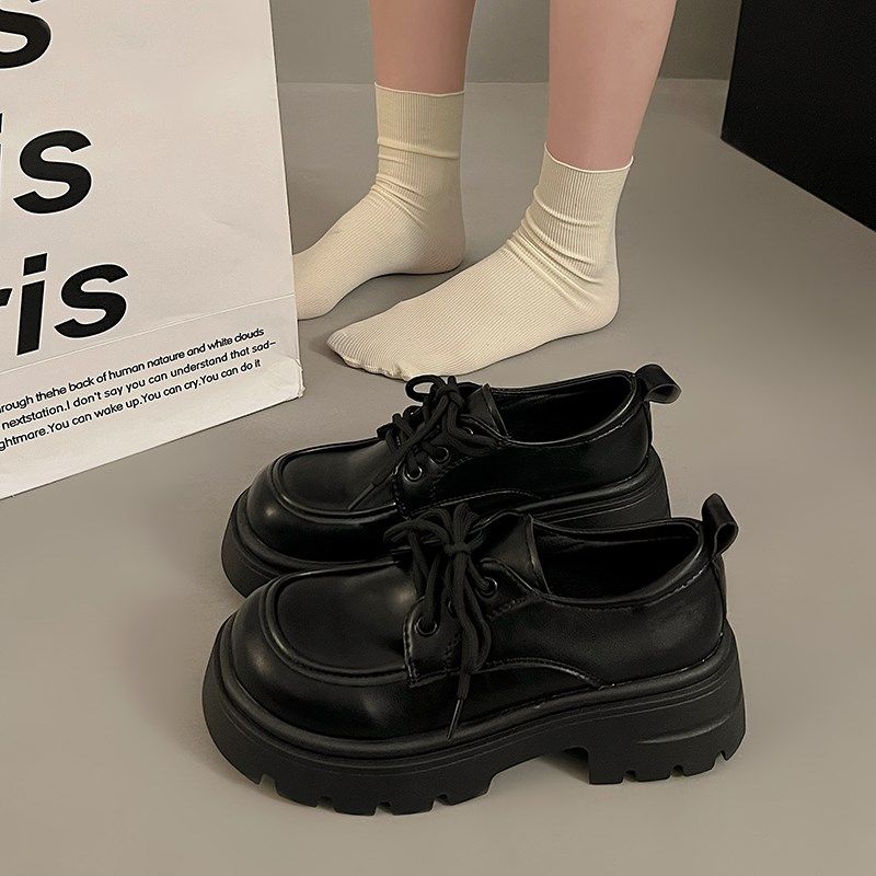 英伦风小皮鞋女秋冬2024新款日系复古圆头系带厚底百搭配裙子单鞋,女鞋,深口单鞋,淘宝优惠券,粉丝福利购,淘宝优惠卷