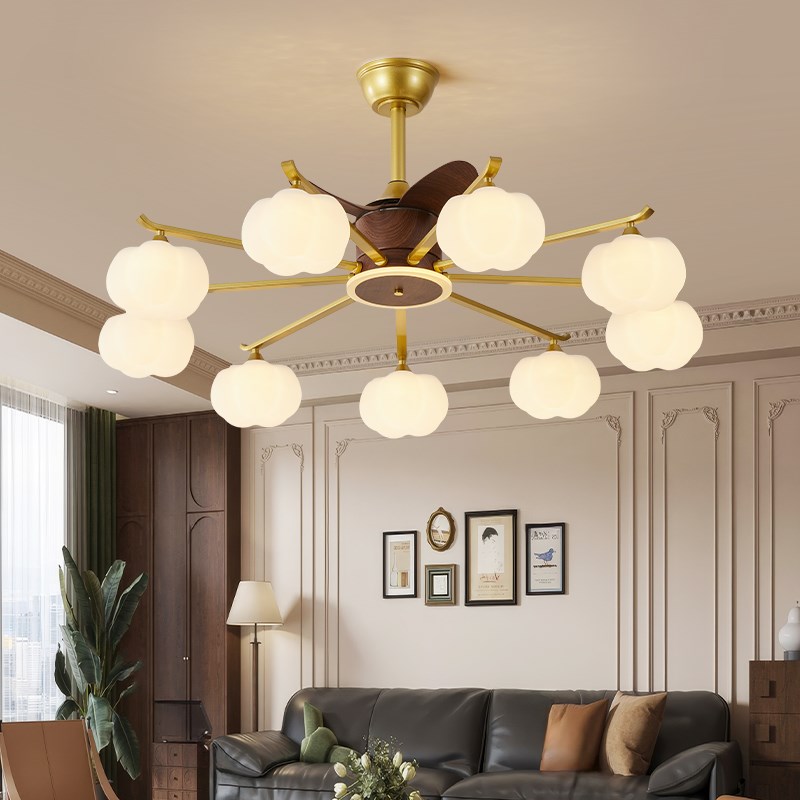 客厅风扇灯吊扇灯2025新款中古风高档家用主灯复古餐厅电风扇吊灯