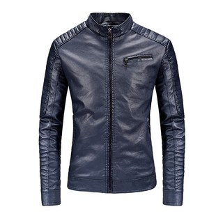 帅气工装 外套男秋季 潮流修身 韩版 加绒加厚皮夹克 基础立领皮衣男士