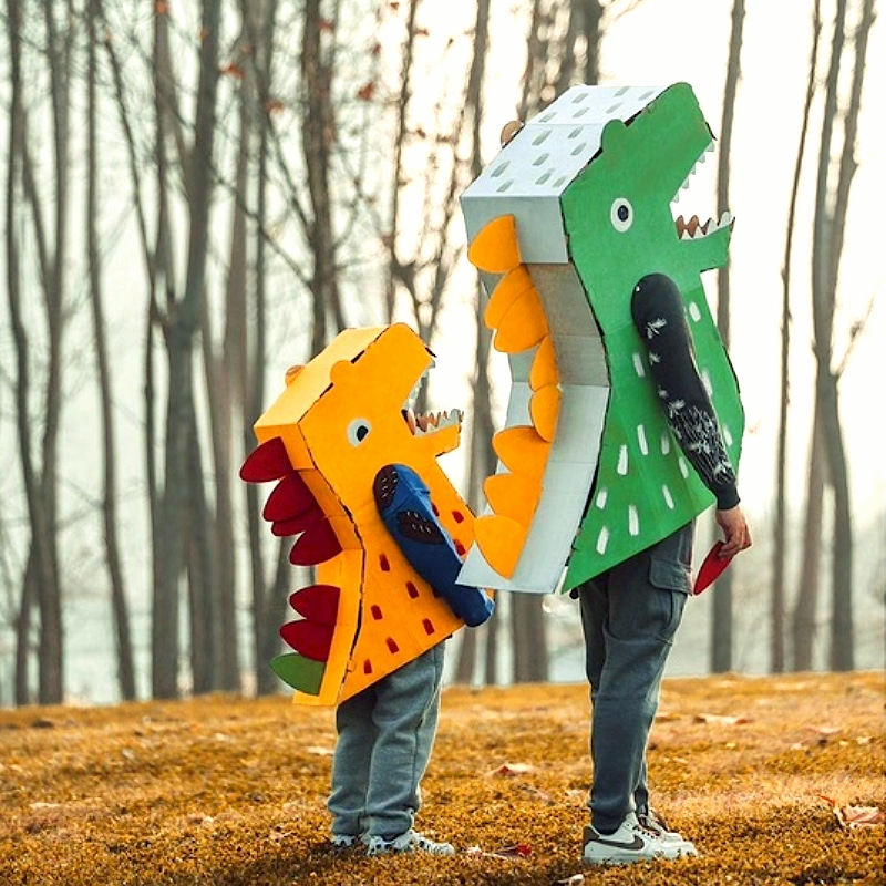 纸壳箱恐龙玩具DIY手工模型可穿戴头套幼儿园儿童益智纸板材料包,玩具/童车/益智/积木/模型,白模填色/模具彩绘/石膏娃娃,淘宝优惠券,粉丝福利购,淘宝优惠卷