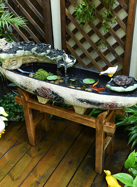 户外庭院子布置阳台摆件水槽假山喷泉流水鱼池鱼缸室外循环水景