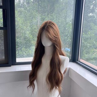 假发女前蕾丝羊毛卷亚麻金棕色水波纹假发透气轻薄逼真自然全头套