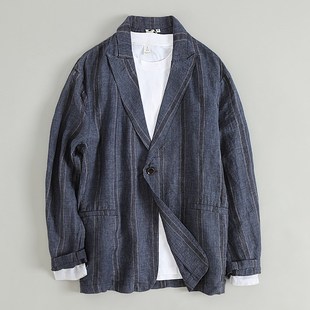 休闲上衣宽松大码 男薄款 夏天轻薄麻料西服单层外套潮 亚麻西装 夏季