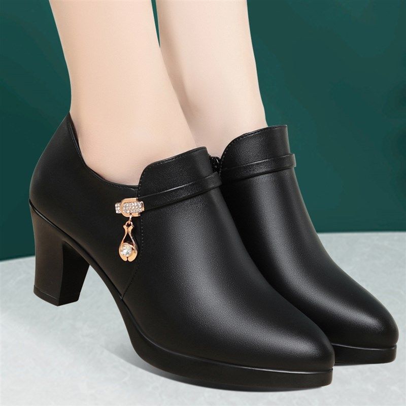 真皮秋冬深口单鞋走秀旗袍鞋防水台高跟鞋粗跟中跟皮鞋加绒妈妈鞋,女鞋,深口单鞋,淘宝优惠券,粉丝福利购,淘宝优惠卷