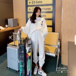 2024春装 套装 新款 长裤 卡通运动休闲圆领卫衣束脚卫裤 韩国洋气时尚