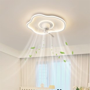 女孩卧室房间风扇灯2025年新款 超薄云朵电扇灯儿童房护眼吸顶灯