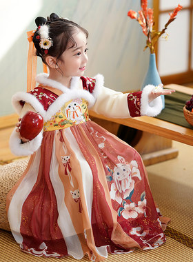 汉服女童冬款儿童古风童装小女孩中国风洋装女宝拜年服唐装襦裙
