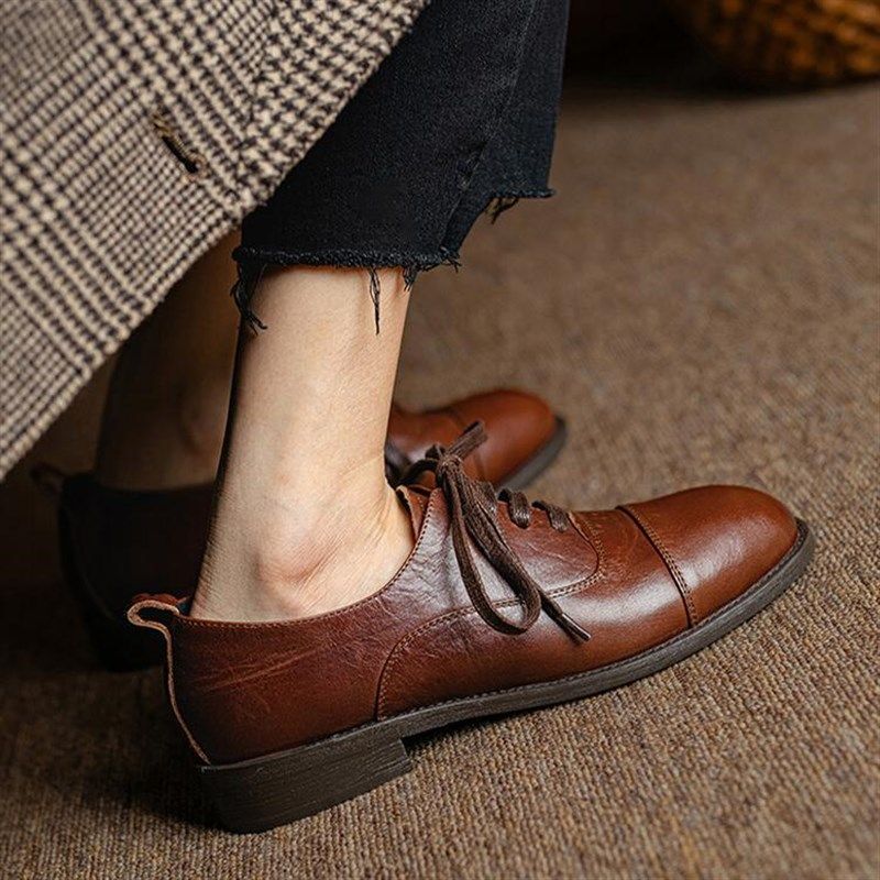 原野定制德比鞋复古英伦风系带深口小皮鞋女粗跟低跟圆头舒适单鞋,女鞋,深口单鞋,淘宝优惠券,粉丝福利购,淘宝优惠卷